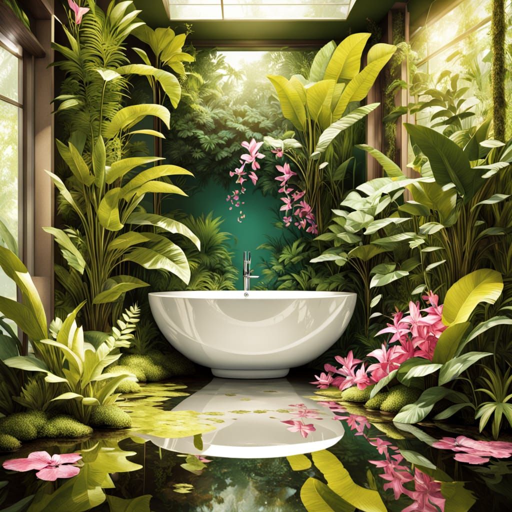 Surreal Jungle Oasis in Porcelain Toilet