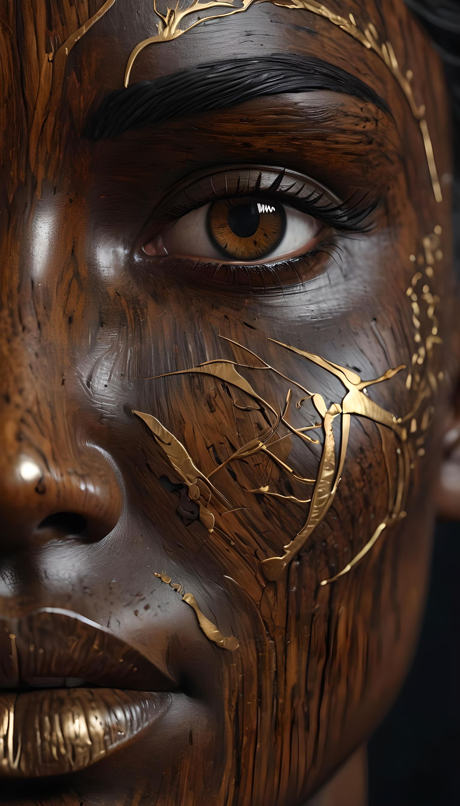 Elegant Ebony Sculpture with Golden Details