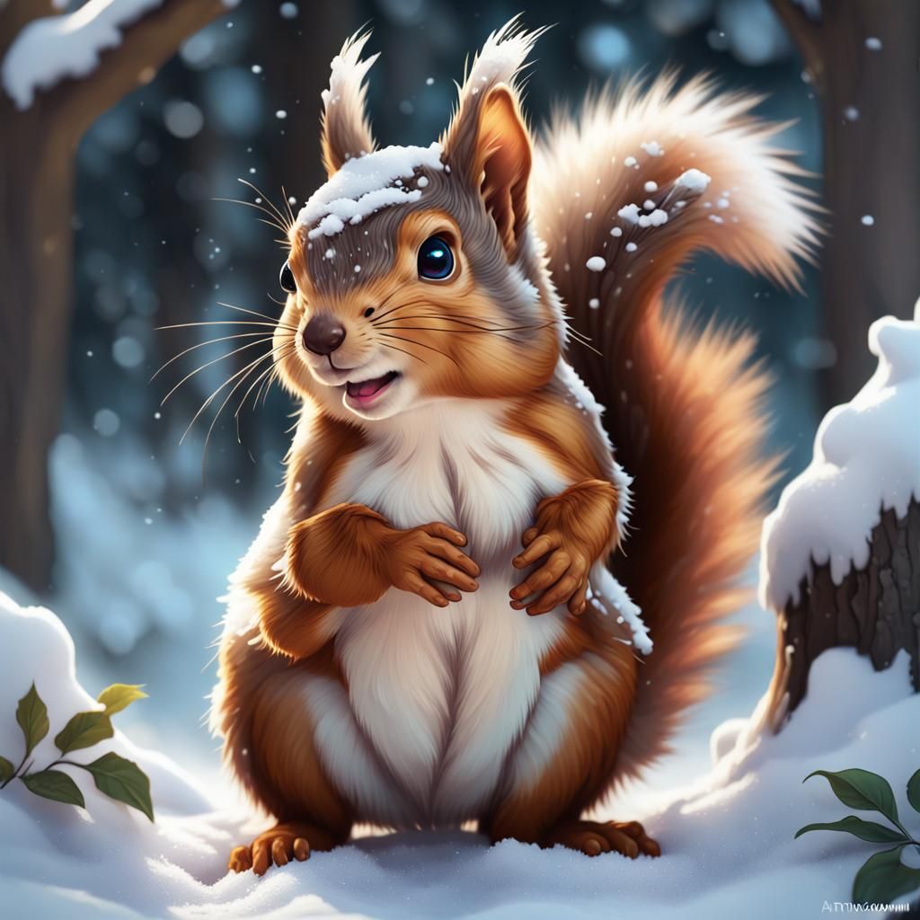 Detailed Squirrel Portrait in Snowy Scene