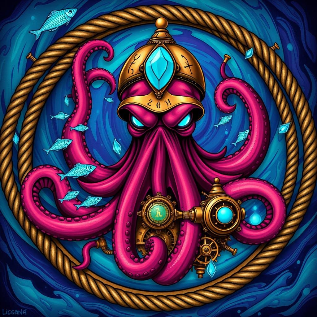 Steampunk Octopus in Epic Fantasy Style