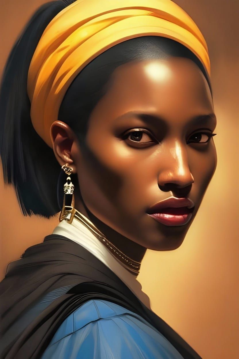 Black Girl with Pearl Earring: Art Nouveau Portrait