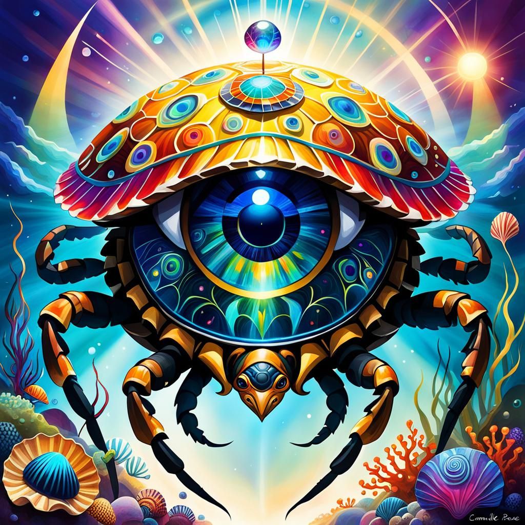 Magical Dream Beast in Underwater Iridiscent Seashells