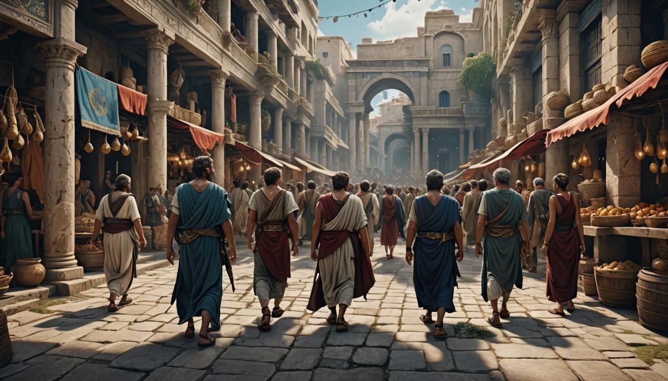 Ancient Greek Bazaar Scene in Detailed Matte Painting