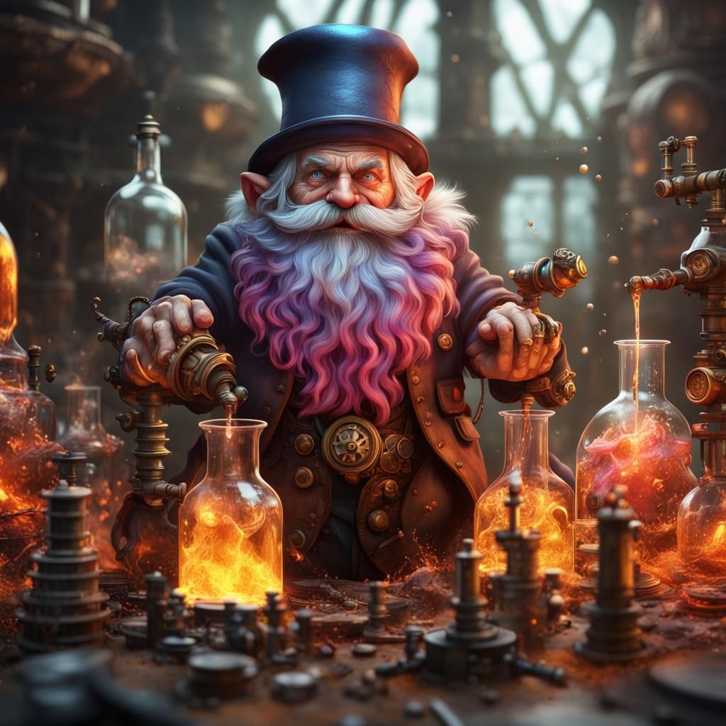 Steampunk Gnome Alchemist's Explosive Lab