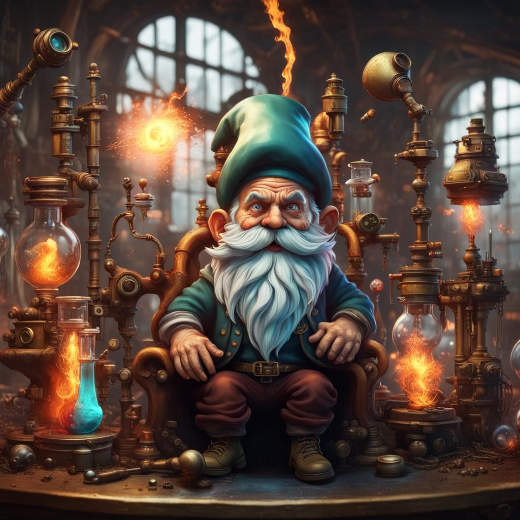 Steampunk Gnome Alchemist in a Detailed Matte Painting