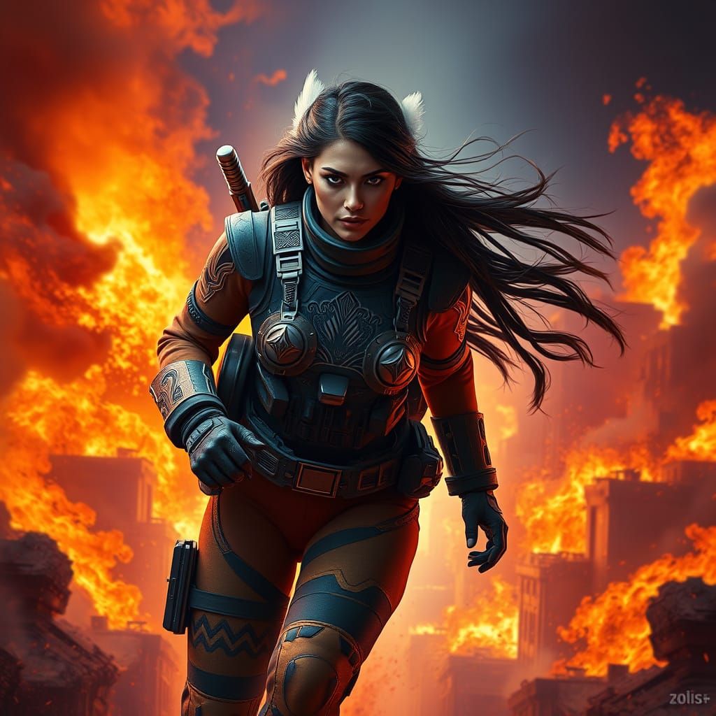 Cherokee Heroine in High-Tech Fire Rescue Gear Amidst Infern...