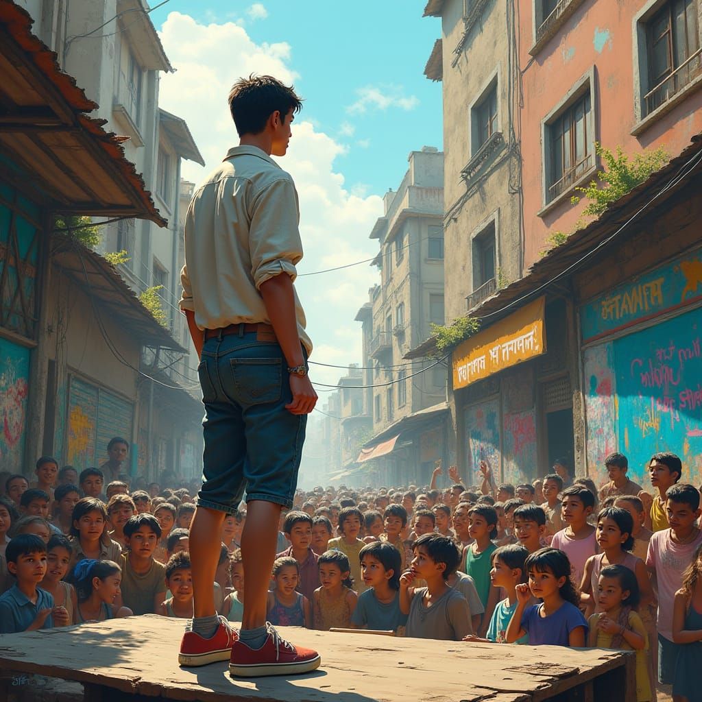 Young Leader Addresses Gathering in Slum Area