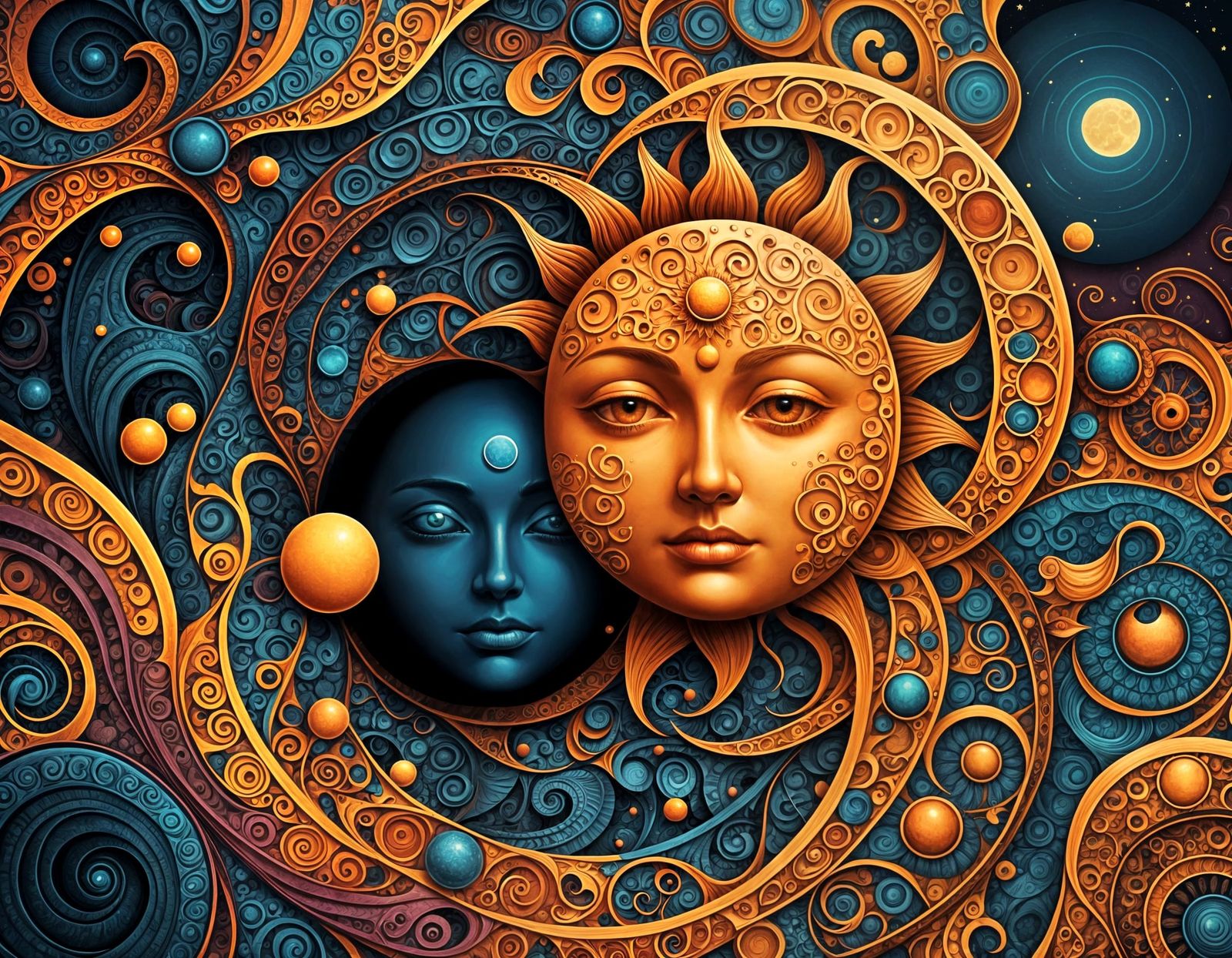 Abstract Duality: Sun and Moon in Fractal Vector Art