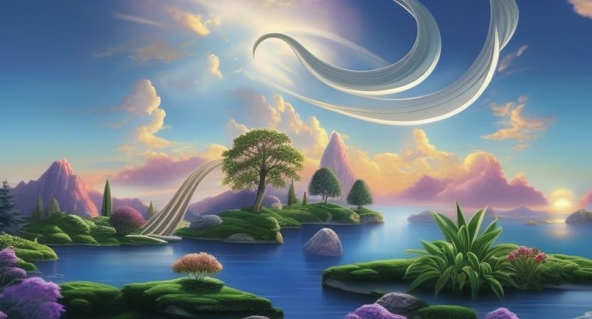 Yin Yang of Flowers and Sky in Art Nouveau Style