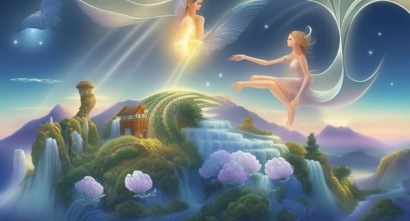 Yin Yang Made of Flowers in Art Nouveau Style