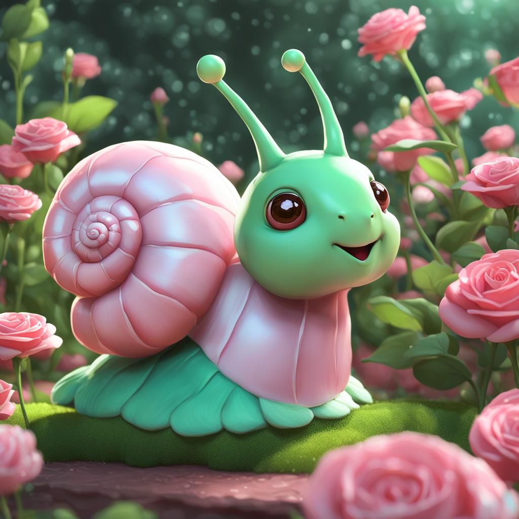 Pastel Snail in Rose Garden: 3D Anime Art
