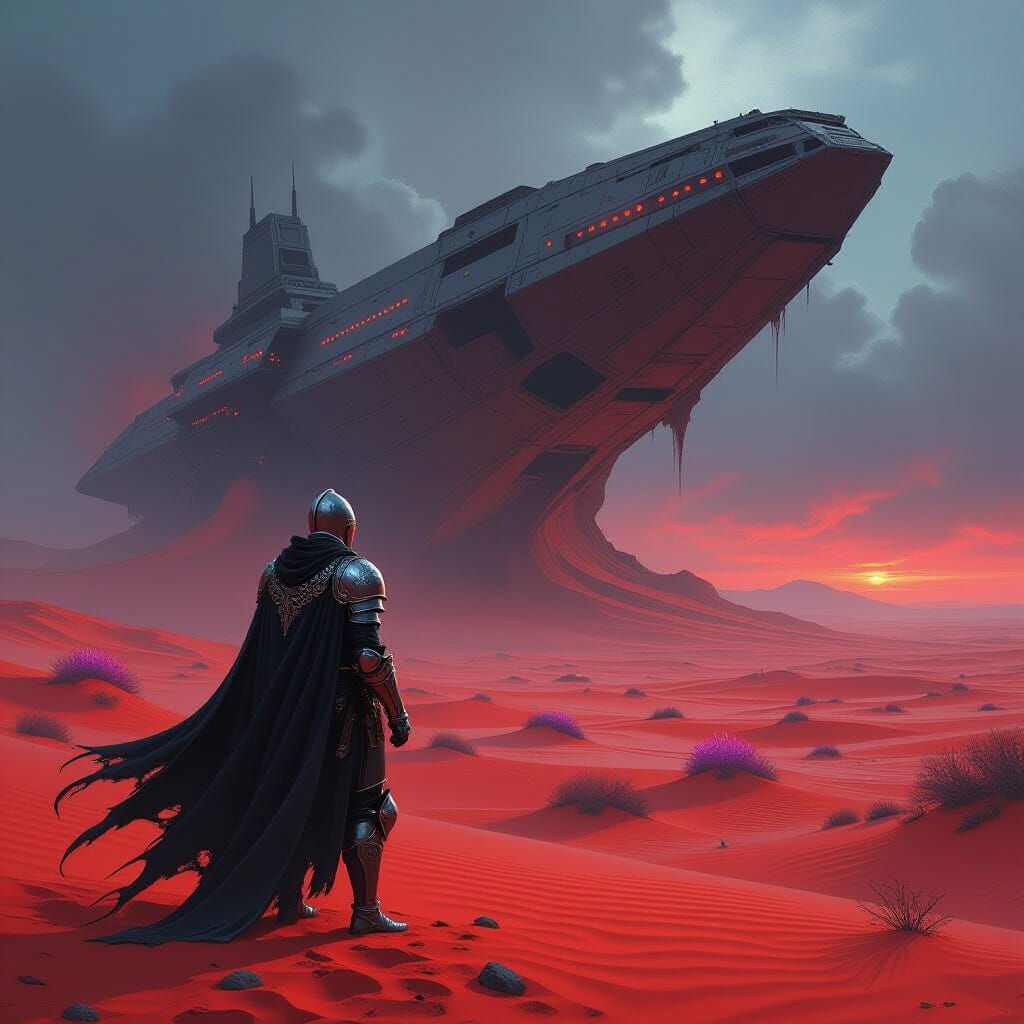 Knight on Alien Planet with Decaying Spaceship