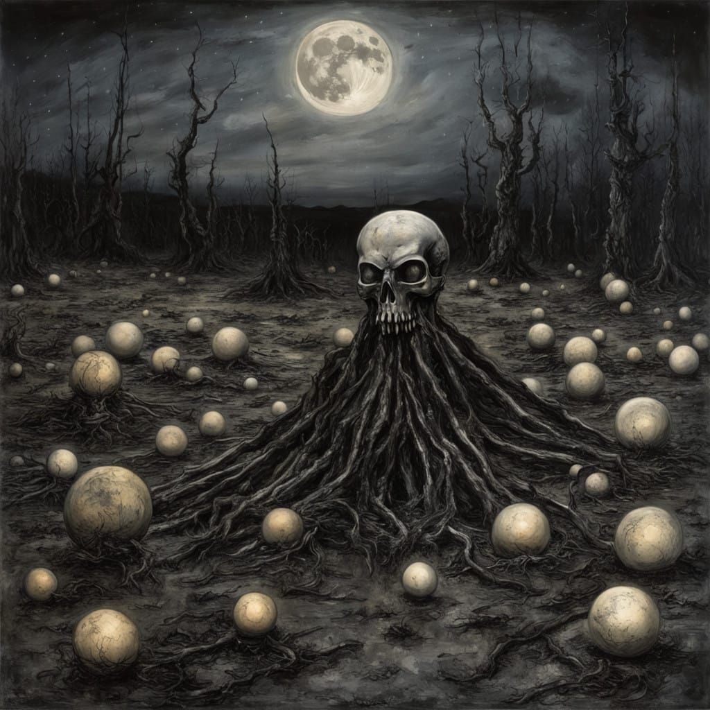 Melancholic Alien's Cosmic Lament in Moonlit Orbs