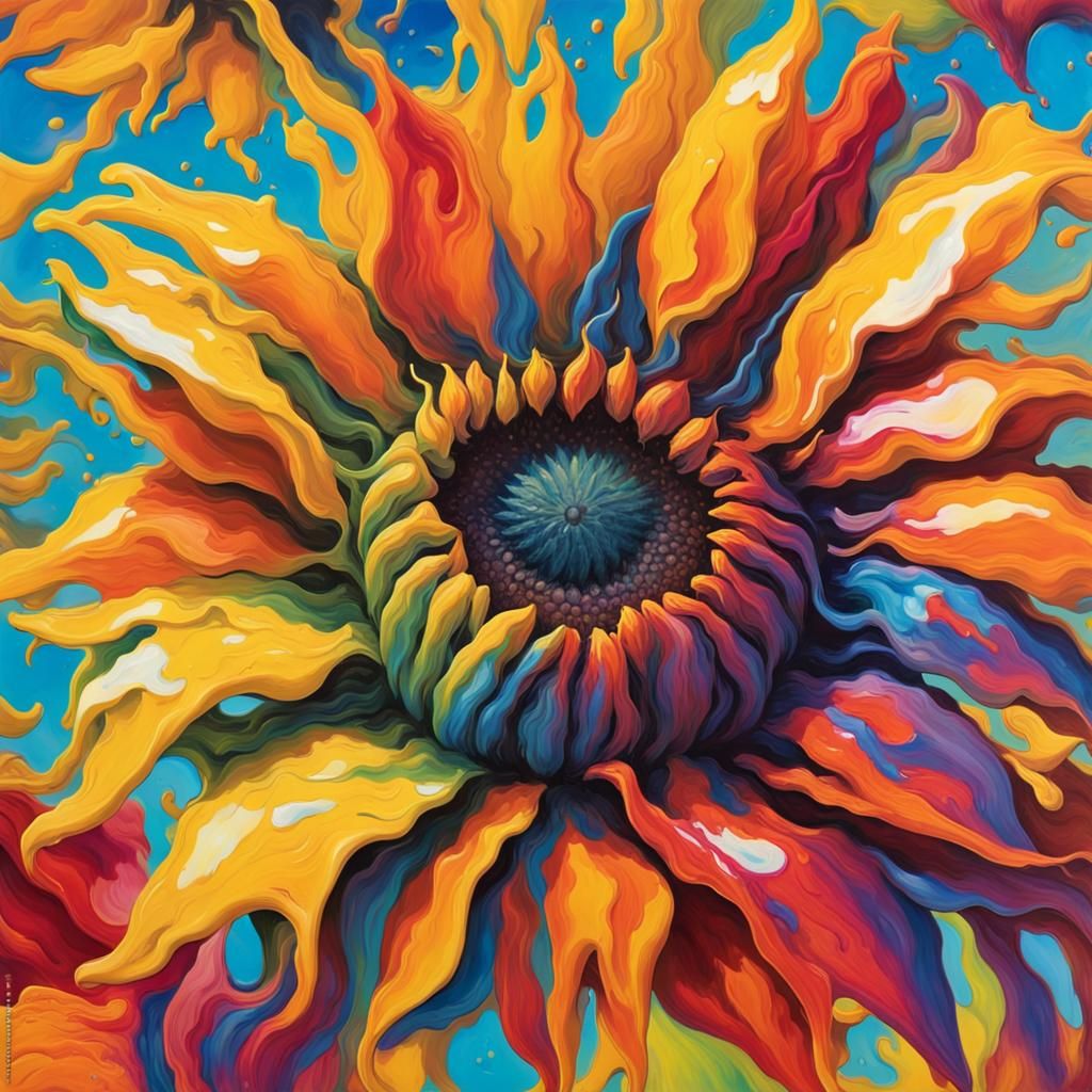 Colorful Sunflower in Fauvist Cubism Pop Art