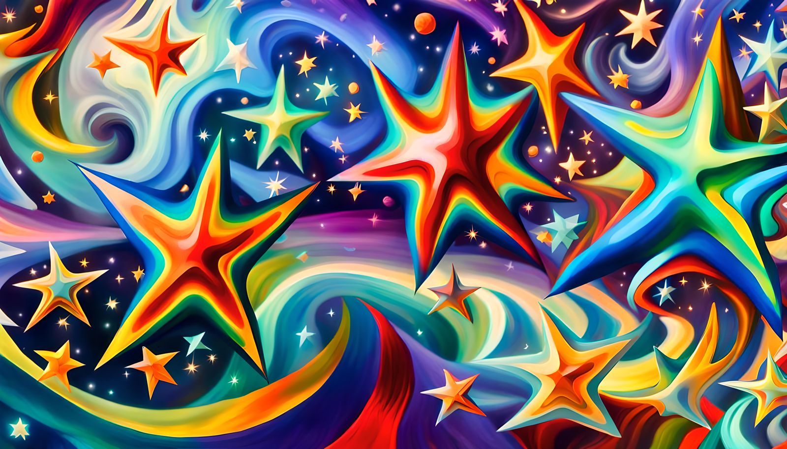 Iridescent Plasma Maelstrom with Swirling Stars in Impasto