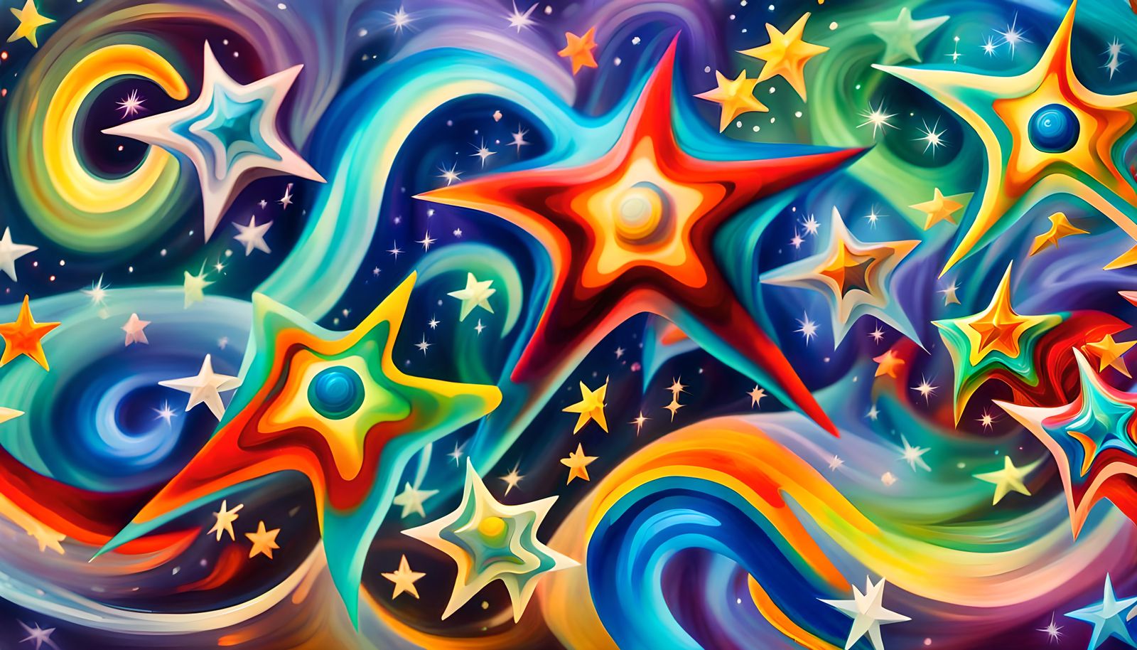 Iridescent Maelstrom of Swirling Stars: Impasto Oil Painting