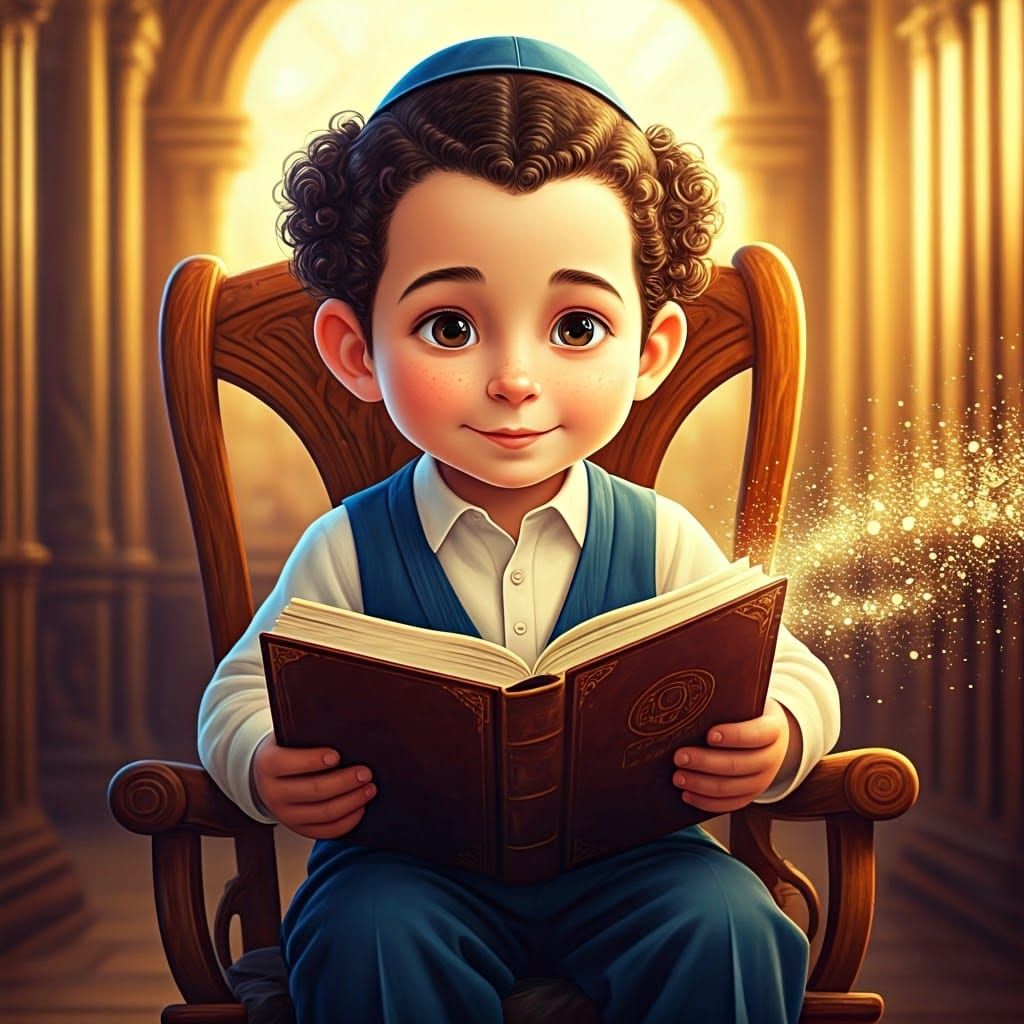 Young Haredi Hasidic Boy in Traditional Attire with Curly Pa...