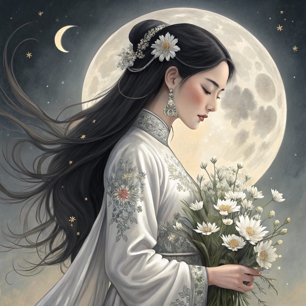 Mystical South Vietnamese Goddess Under Full Moon