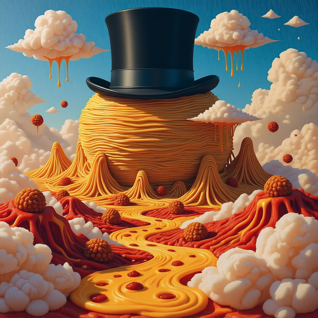 Spaghetti Meatball Planet with Ketchup Clouds