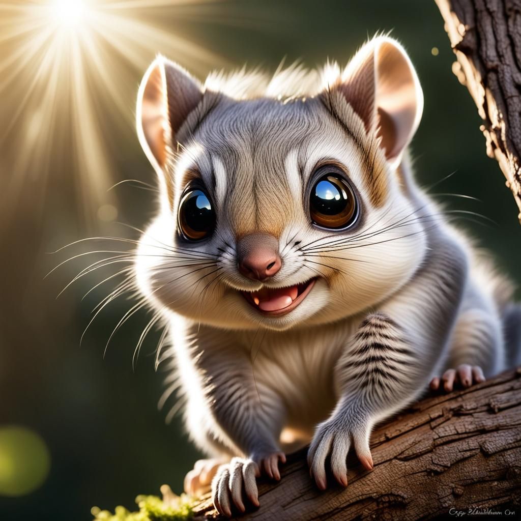 (Cute baby fluffy flying squirrel, with a super cute smile,b...
