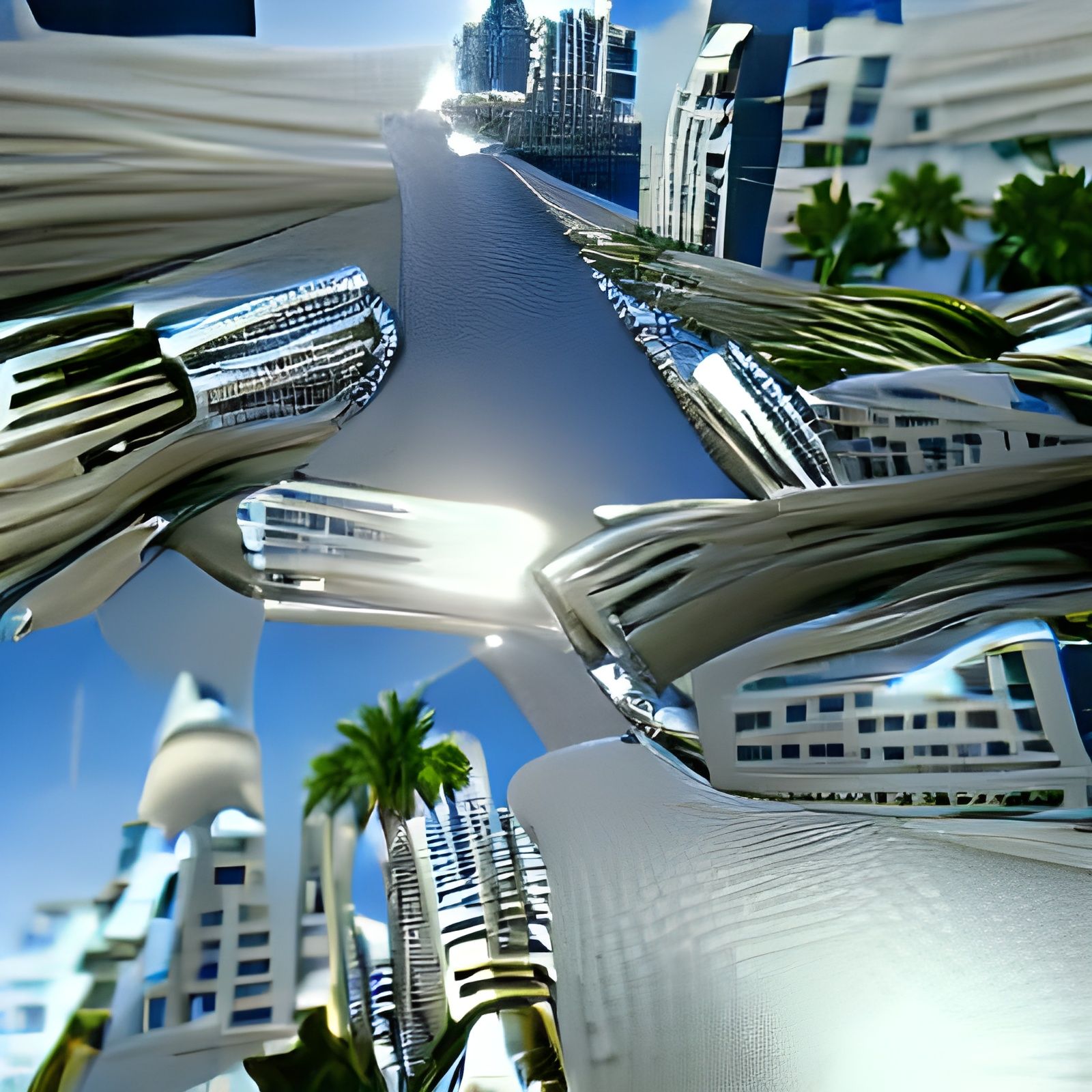 Futuristic Cityscape with Chrome Arches