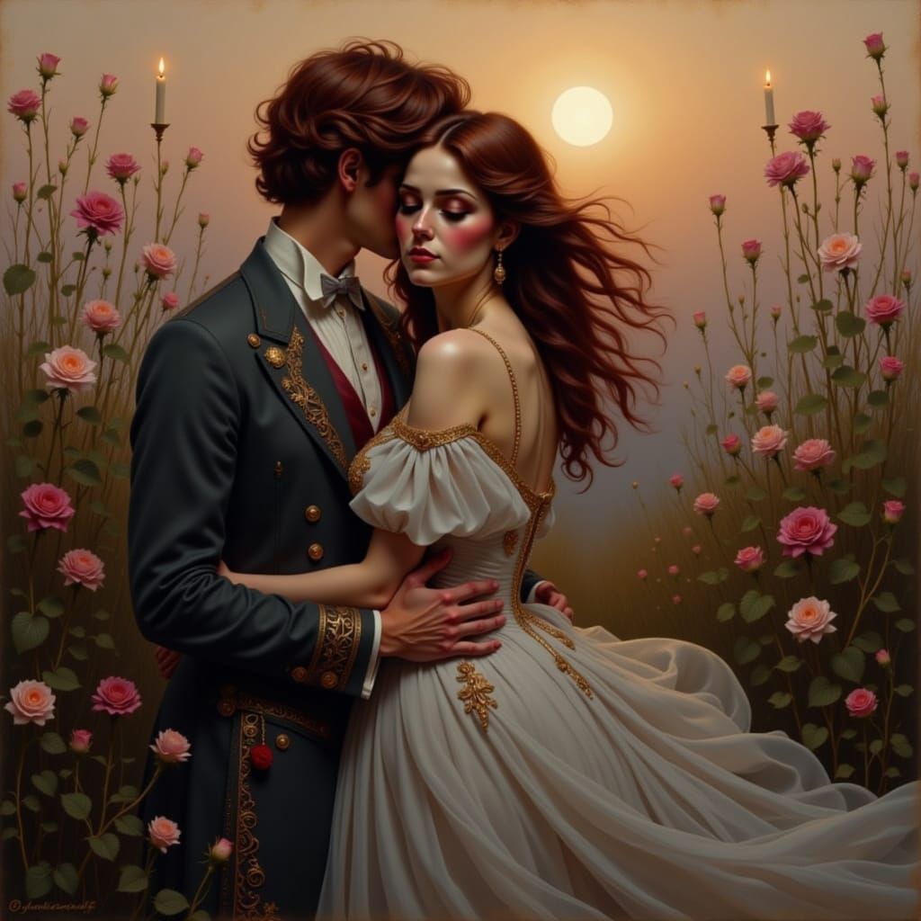 Elegant Woman in Candlelight, Art Nouveau Style