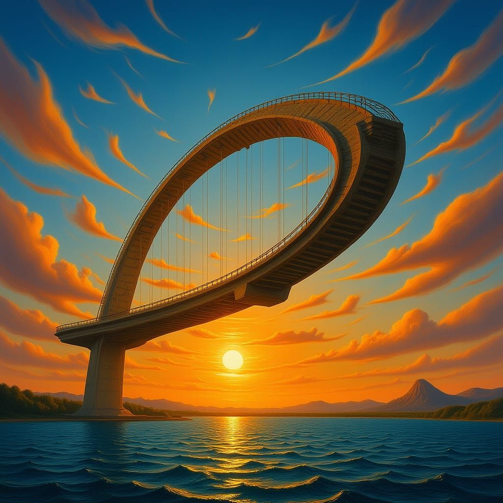 Surreal Bridge Between Dreamscapes in Oil Painting Style
