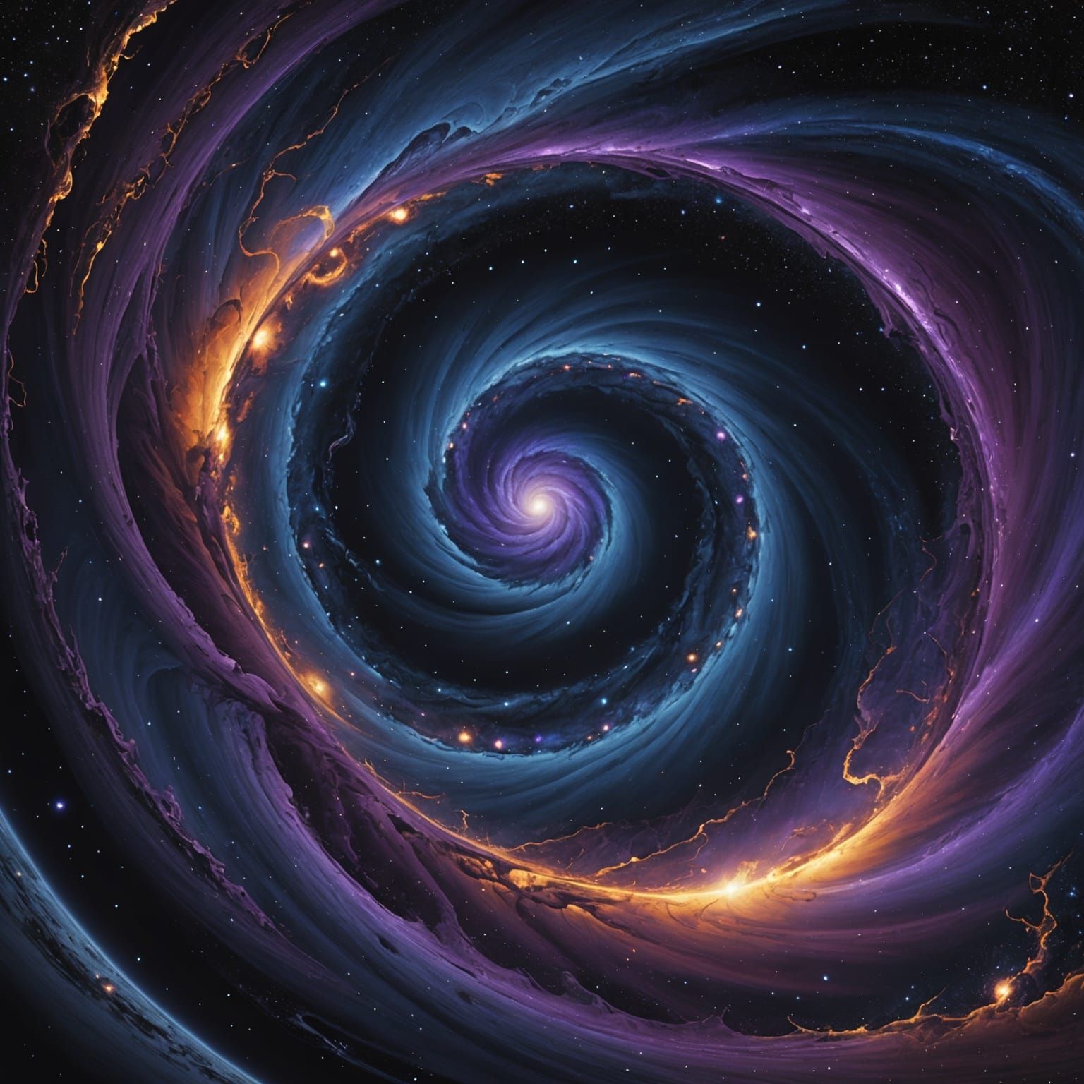 Cosmic Vortex: Shimmering Darkness in Deep Indigo