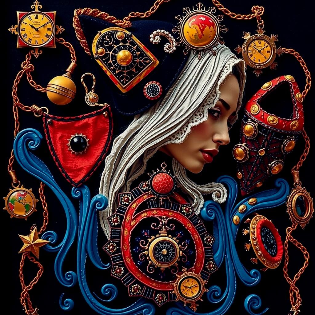 Black and White Portrait of Woman in Artistic Hat with Crims...