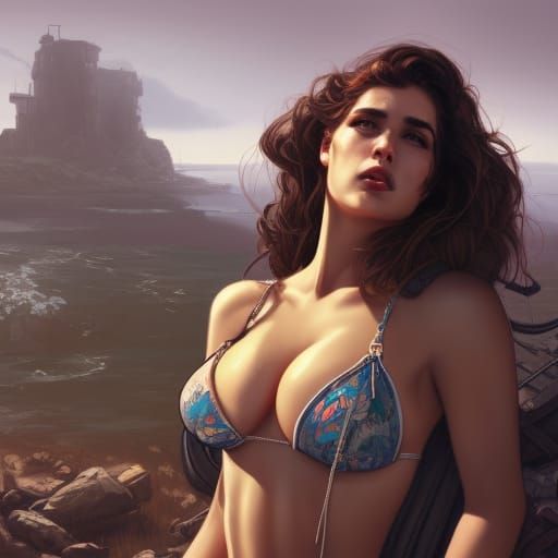 Gorgeous Woman in Fallout Landscape: Art Nouveau Portrait