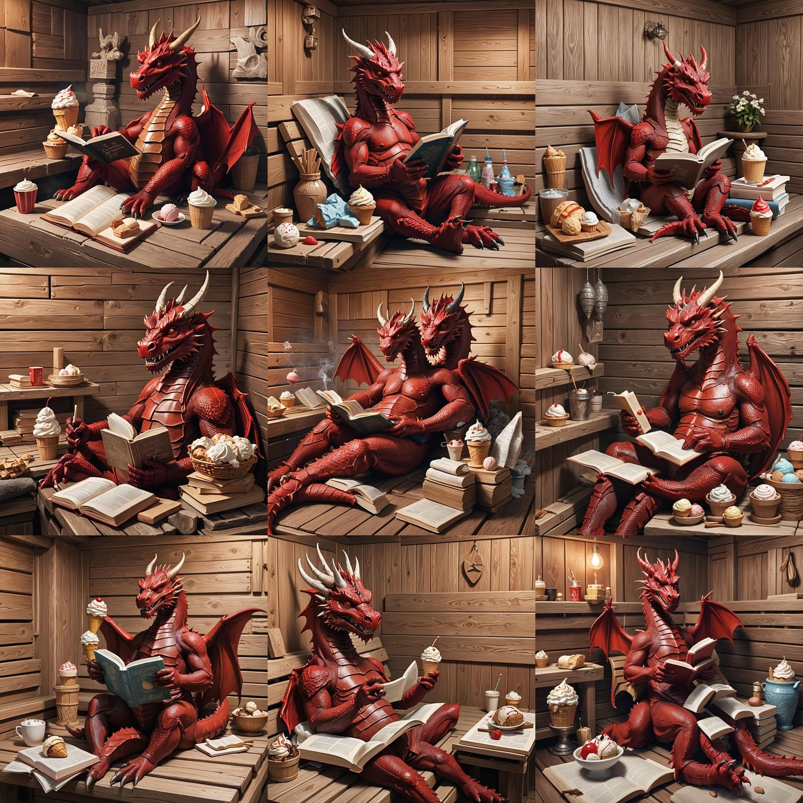 Red Dragon Relaxing in Sauna with Ice Cream