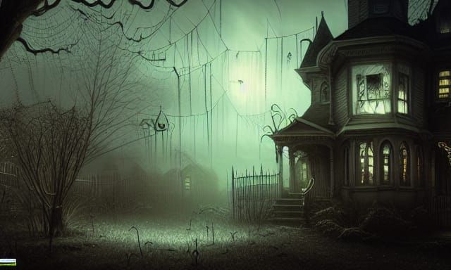 Haunted Halloween Steampunk Street at Night
