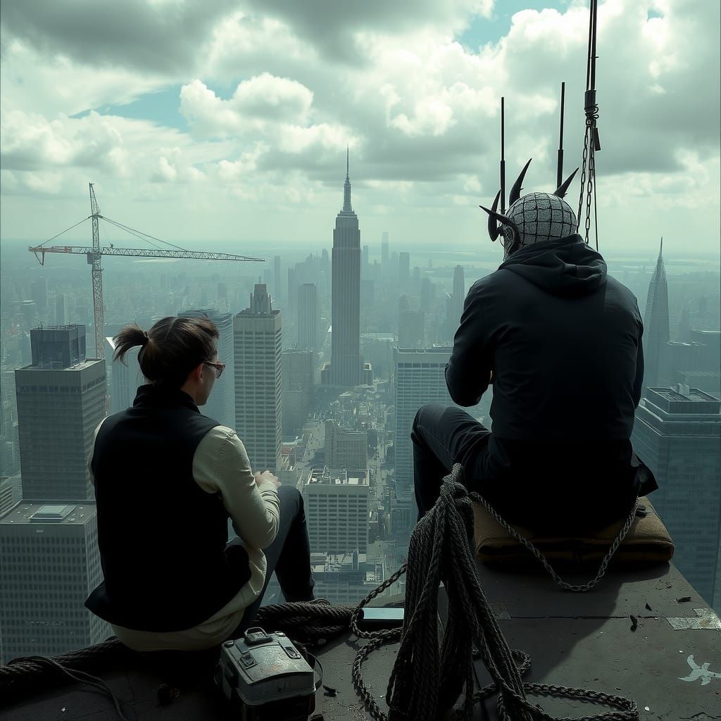 Doomed Survivors Survey a Desolate Cyberpunk Cityscape