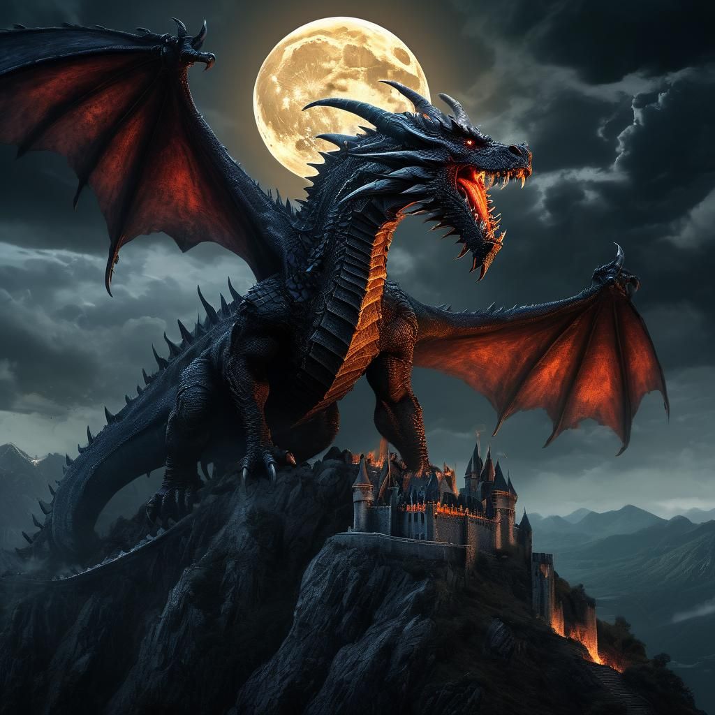 Majestic Dragon Castle in Dark Fantasy Art