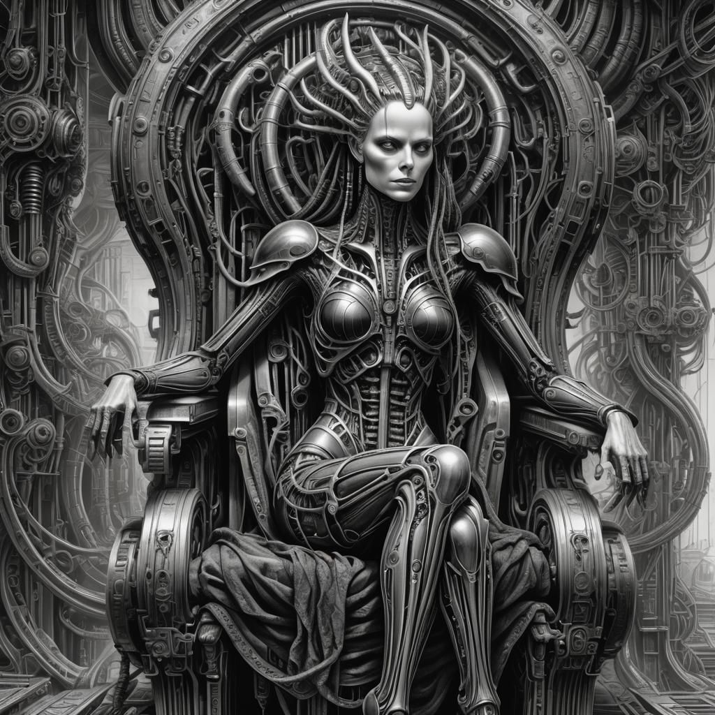Biomechanical Woman Portrait in HR Giger Style