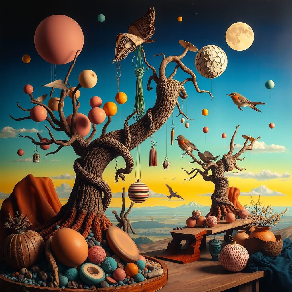 Surreal Dreamscape with Abstract Archetypes and Textures