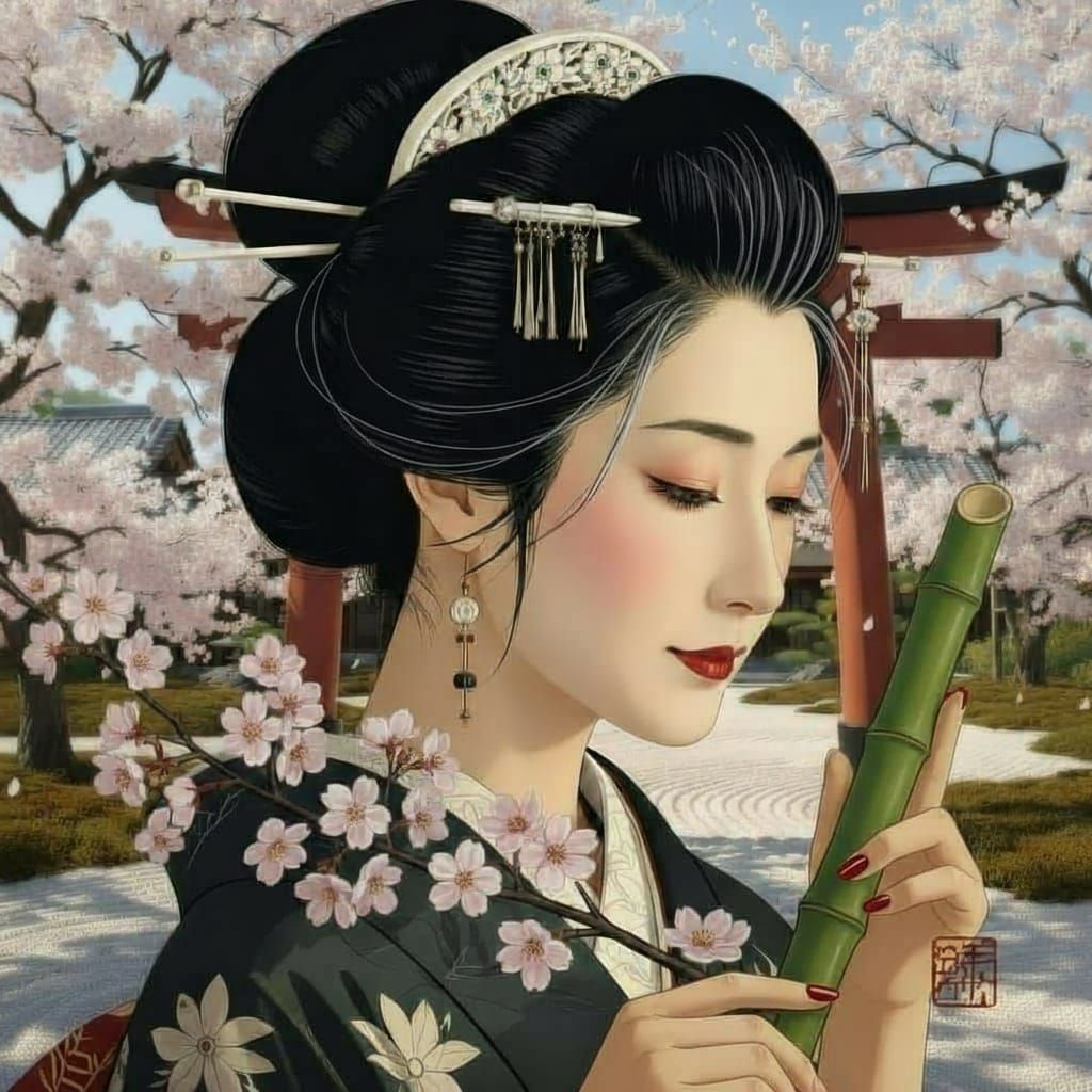 Profile of an Older Japanese Woman in Traditional Hairstyle