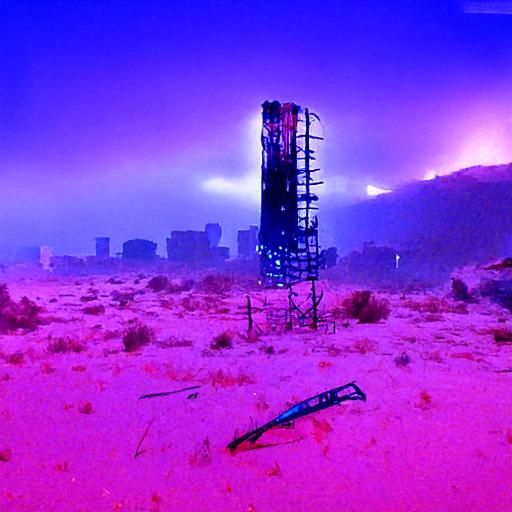 Cyberpunk Radio Tower Demolition in Neon Wasteland