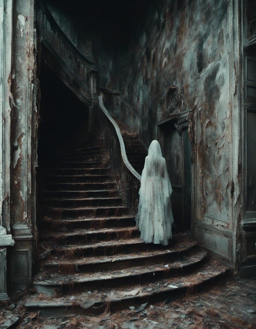 Ethereal Spectre Apparition on Gloomy Staircase