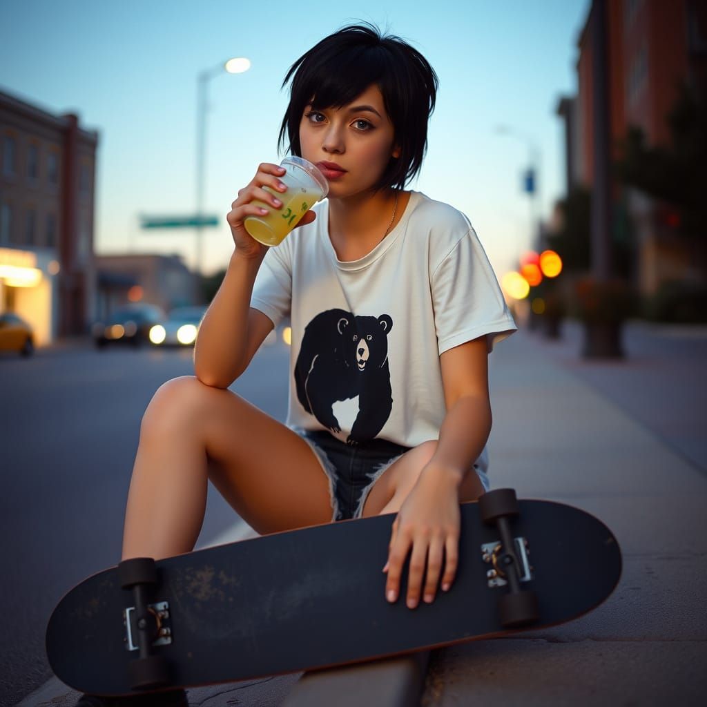 Skater Girl Refreshment: Cinematic 35mm Film Style