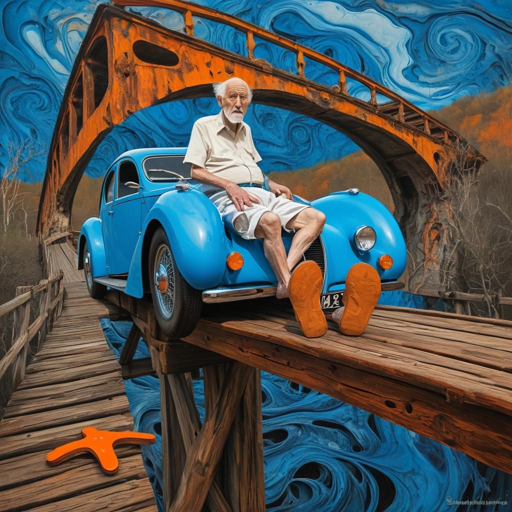 Surreal Screaming Man on Bridge, Expressionist Style