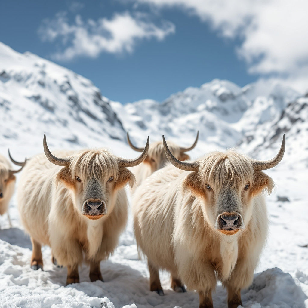 White Yaks in Snowy Himalayan Mountains