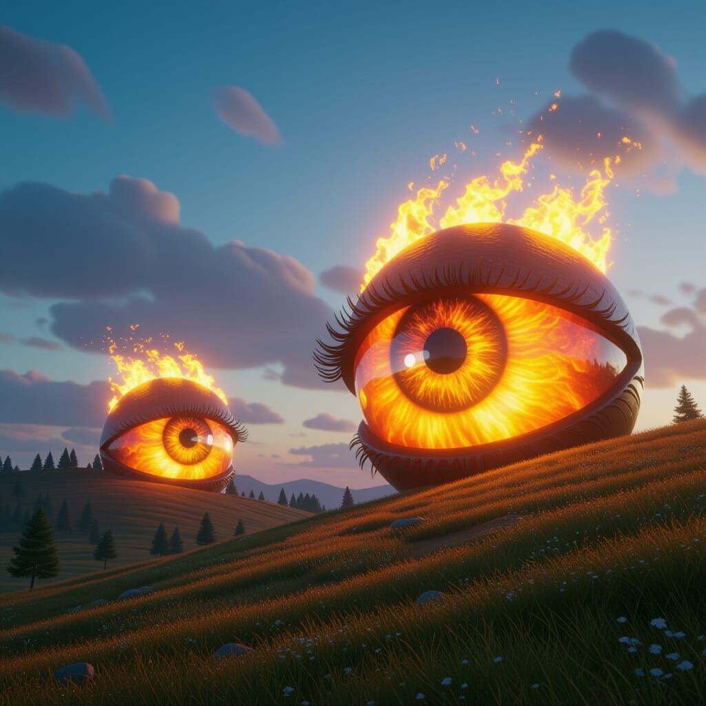 Giant Flaming Eyeballs Roll Down Hill