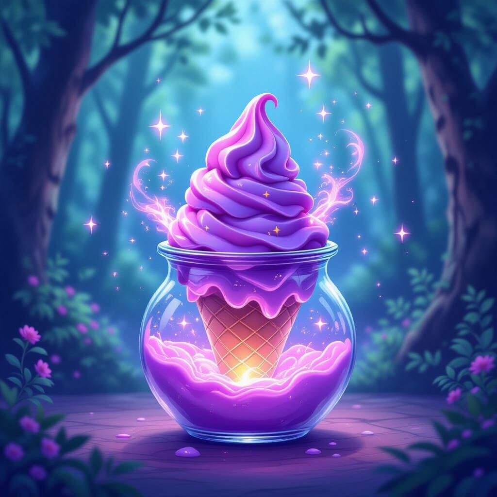 Neon Purple Ice Cream Potion with Glowing Runes