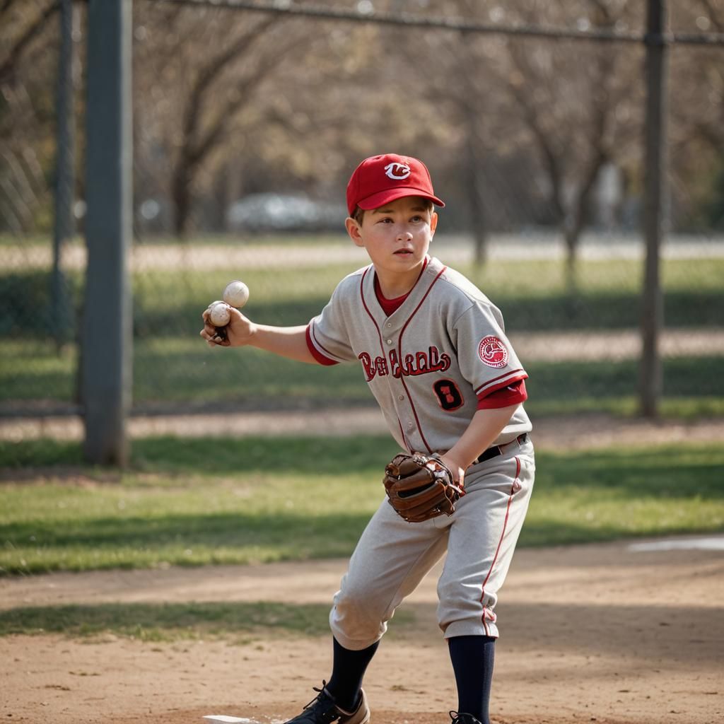 Ultrarealistic Boy Playing Baseball in Natural Light