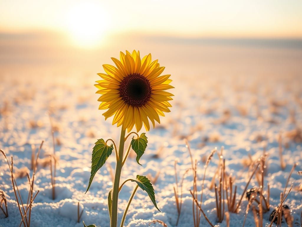 Sunflower in Snow: Hyperrealistic Botanical Landscape