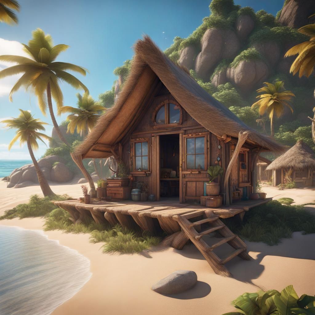 Idyllic Beach Hut in a Fantastical Matte Painting