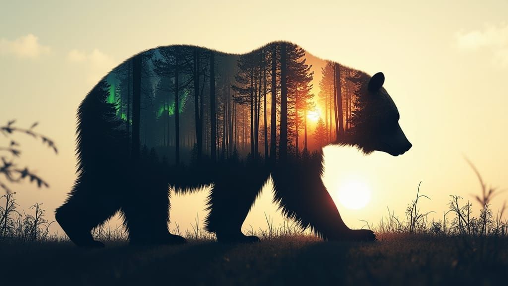 Bear Silhouette with Forest Inlay in Digital Art