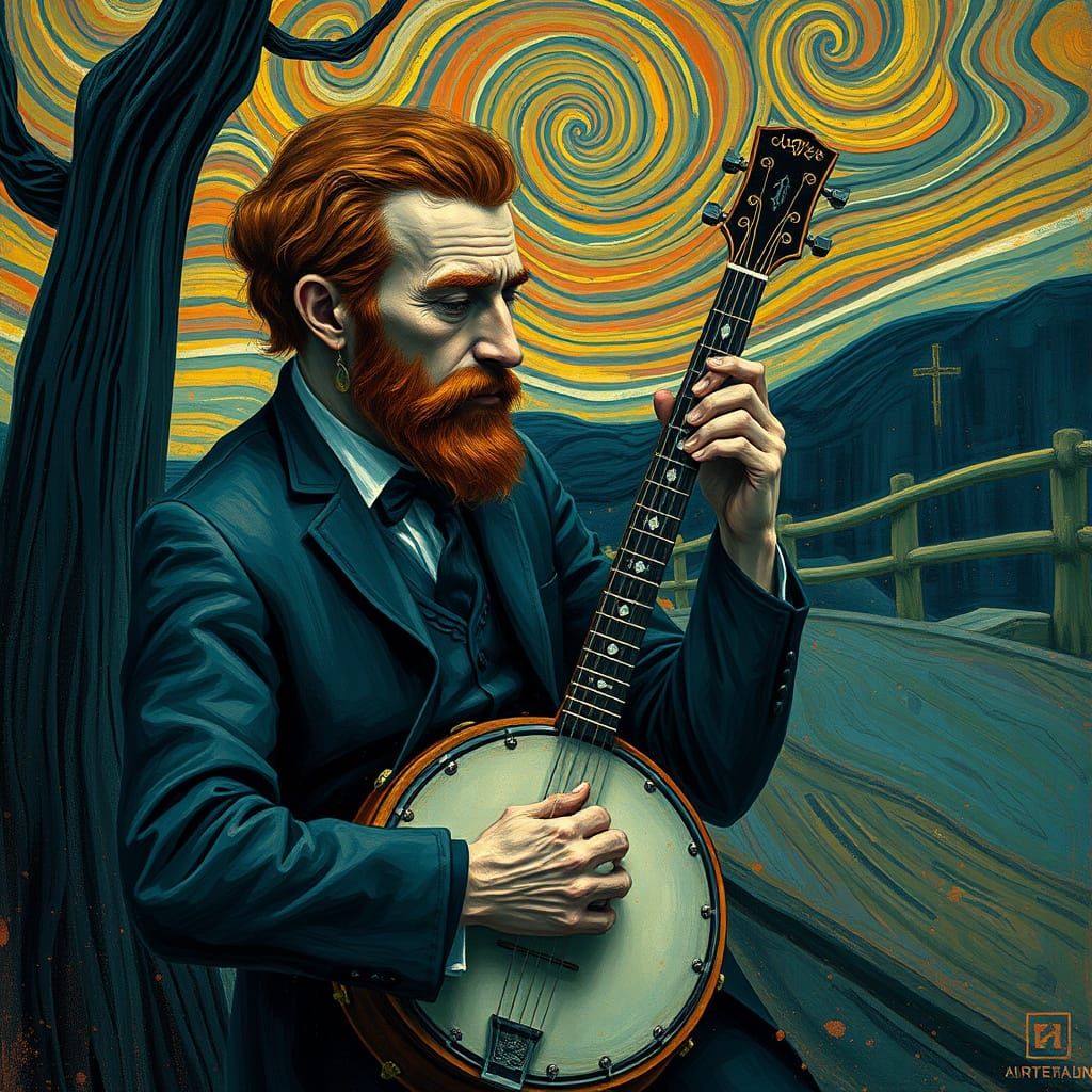 Edvard Munch Inspired Banjo Player Fantasy Art