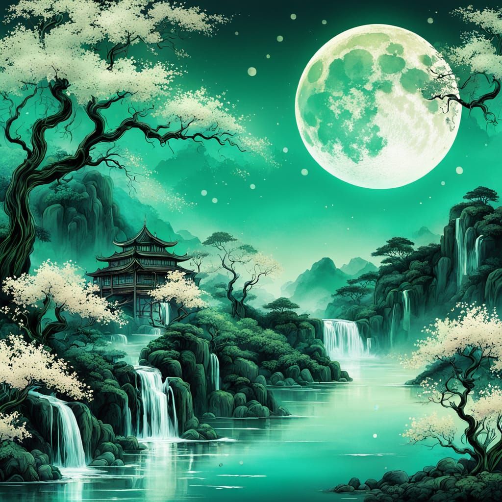 Luminous Lunar Dreamscape in Chinese Ink Style